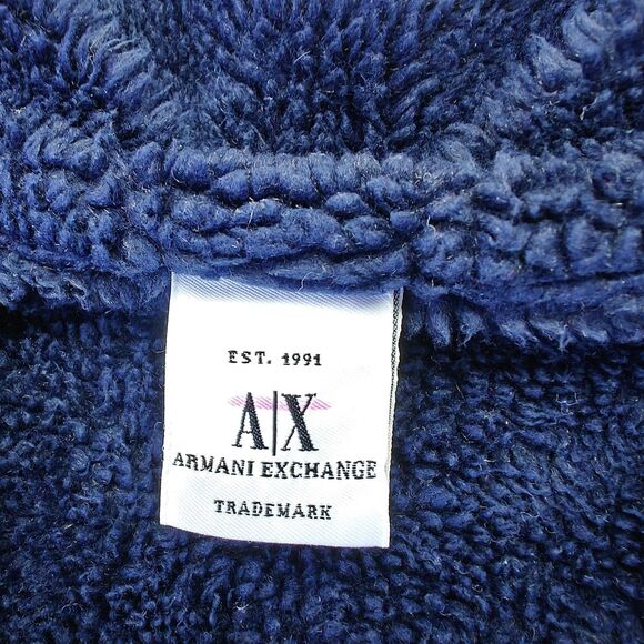 Armani Exchange Sweater Men's L Navy Blue Quarter Zip Sherpa Lined Heavyweight - Picture 4 of 8
